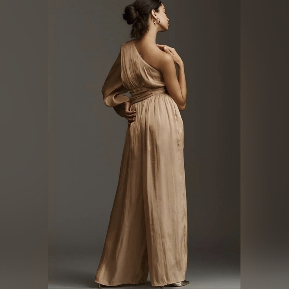 NWT Anthropologie One Shoulder Wide Leg Gold Metallic Jumpsuit Size 4T
